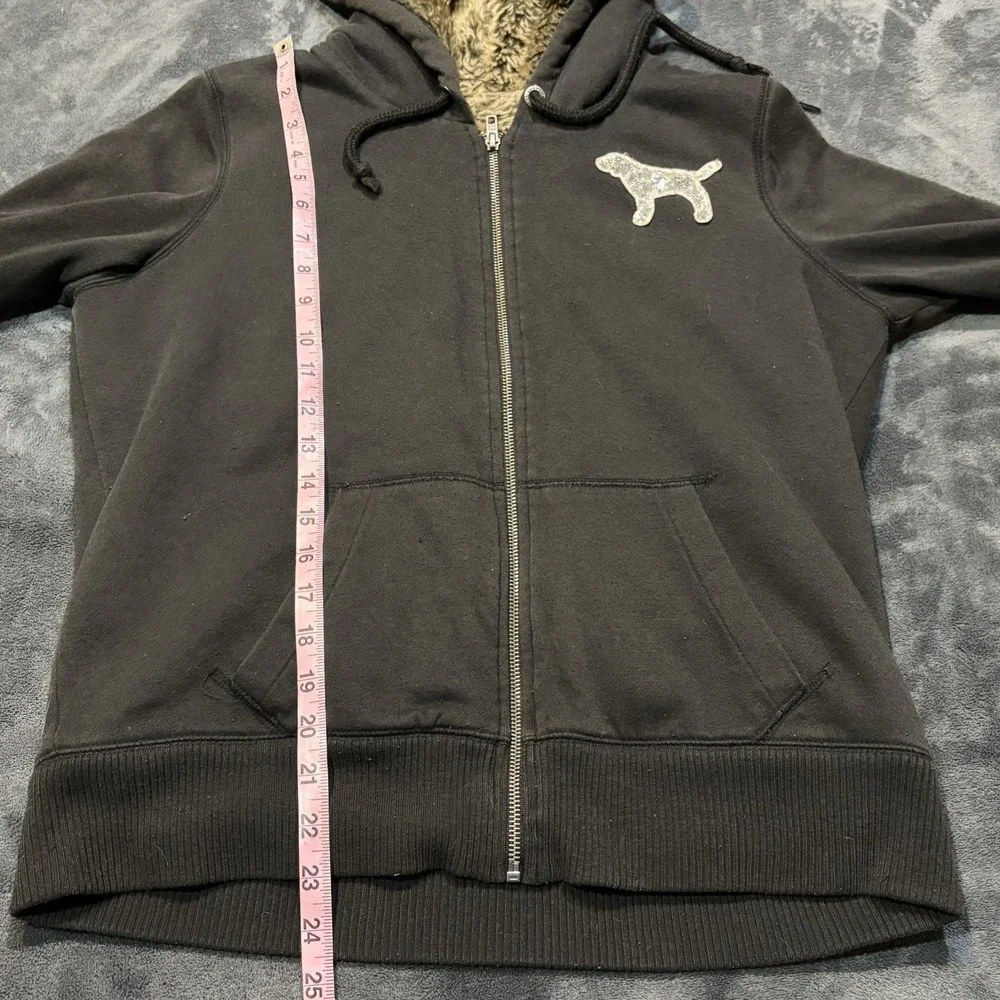 Victorias Secret PINK Y2K Hoodie Large Faux Fur Lined Bling Sequin Full Zip Read - Picture 6 of 11
